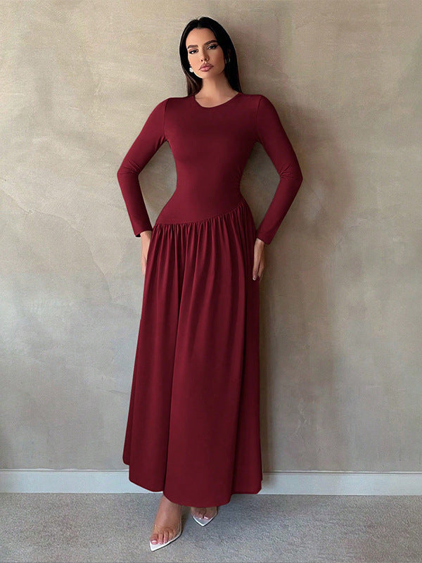 ElegaBase Pleated Solid Maxi Dress - LauBelle Brand