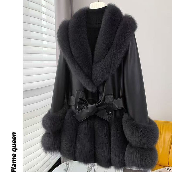 Chic Plush Mid-Length Leather Fur Coat - LauBelle