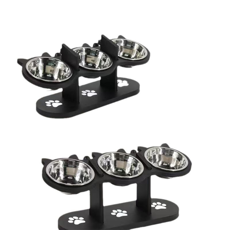 Black Vertical Double Bowl Pet Dining Table Feeder