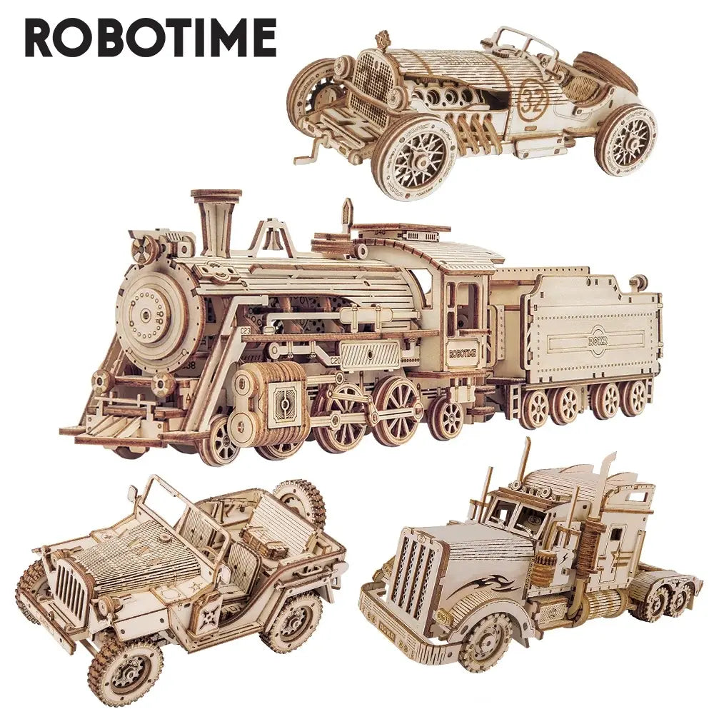 Robotime Wooden Train DIY Model Kit 308 Pieces for Ages 7 and Up