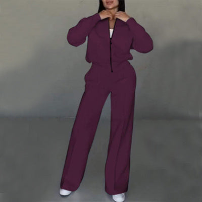 VivaFlex Women's Zipper Jacket & Wide Leg Pant Set - LauBelle Brand