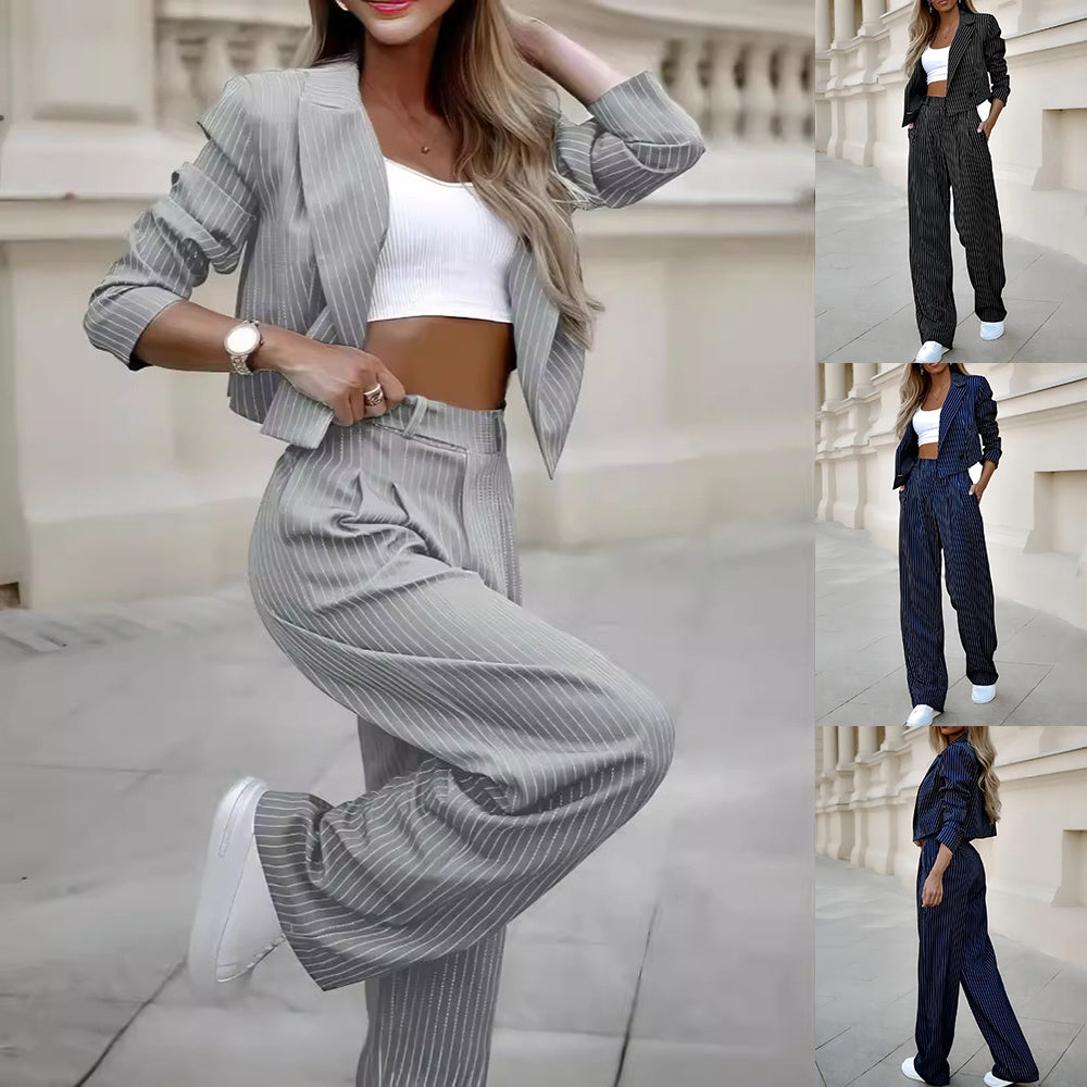 Spring Striped Cropped Suit Set for Women – Chic Casual - LauBelle Brand