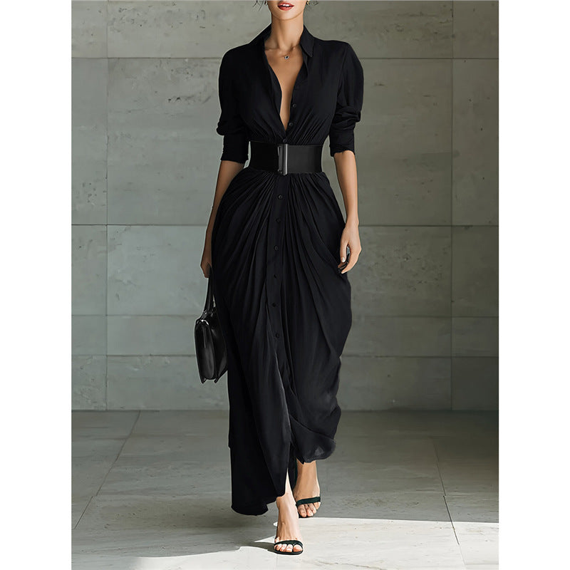 Chic Lapel Belted Shirt Dress – Elegant & Fashionable - LauBelle