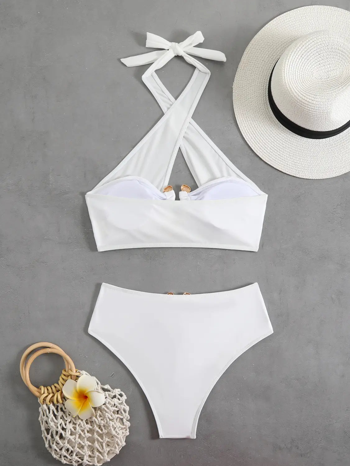 New Solid Color Sexy High Waist Tube Top Split Bikini