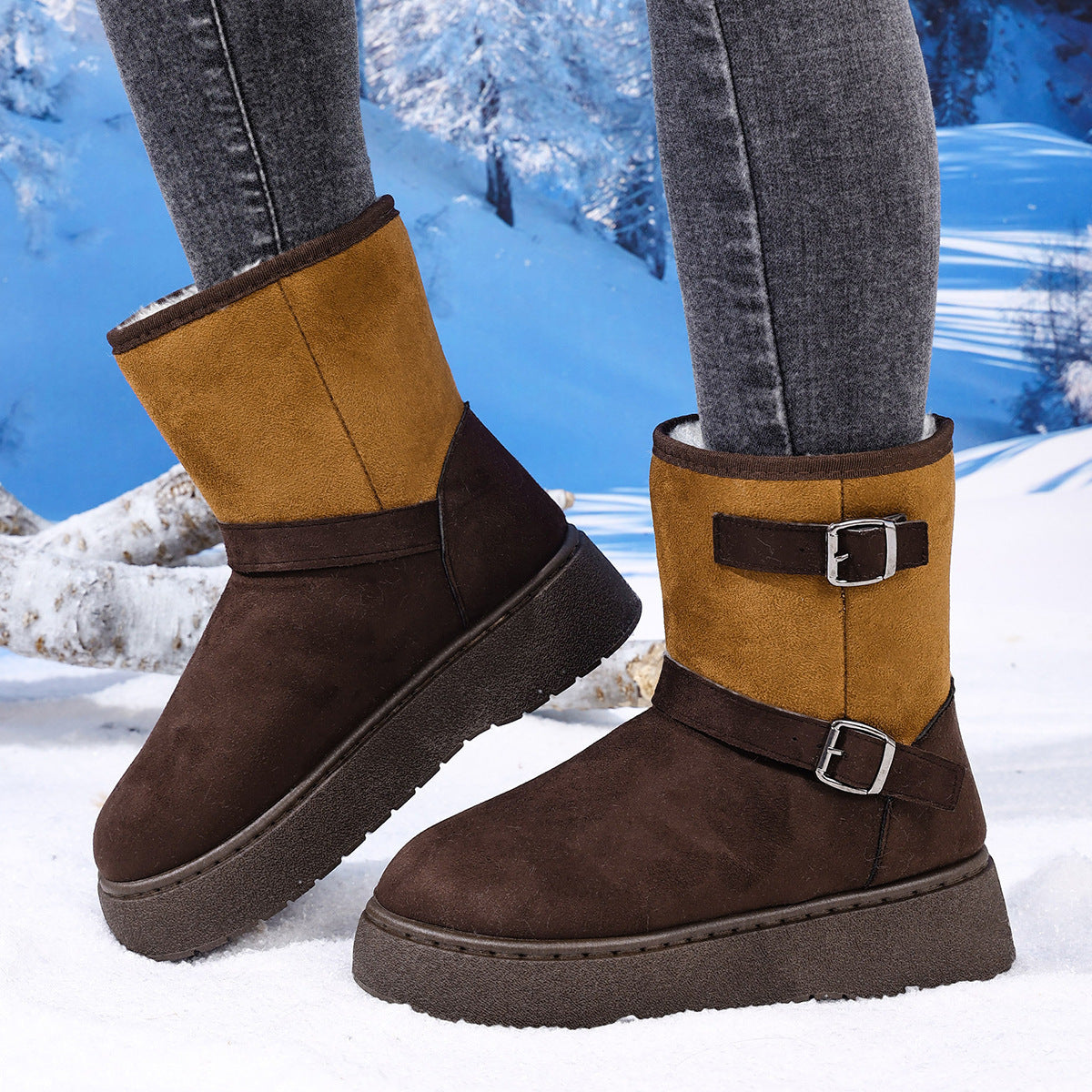 Round Toe Fashionable And Comfortable Furry Slip-on Snow Boots For Women - LauBelle