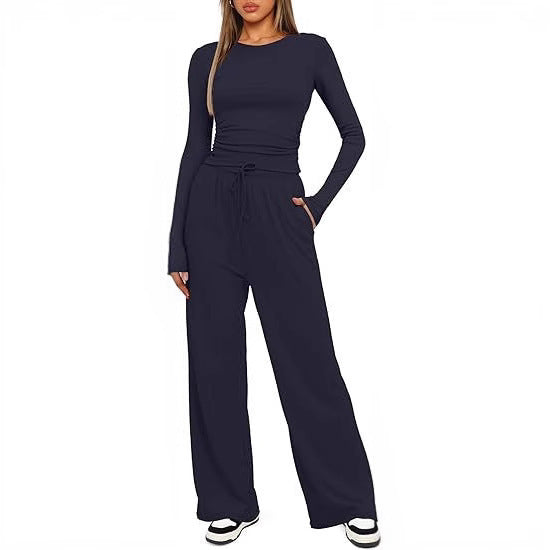 Chic Autumn 2-Piece Set: Long Sleeve Top & Wide Pants - LauBelle Brand