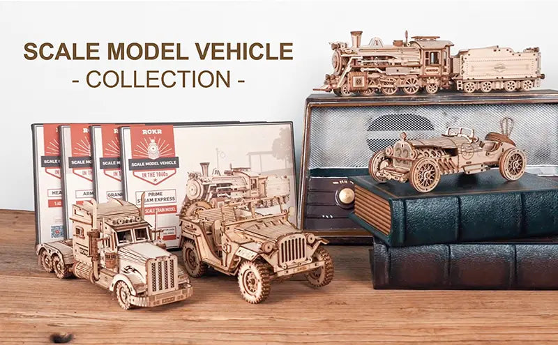 Robotime Wooden Train DIY Model Kit 308 Pieces for Ages 7 and Up