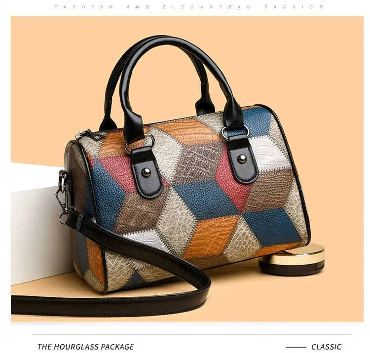 Zwarte en bruine PU Rhombus cilinder crossbody koffer