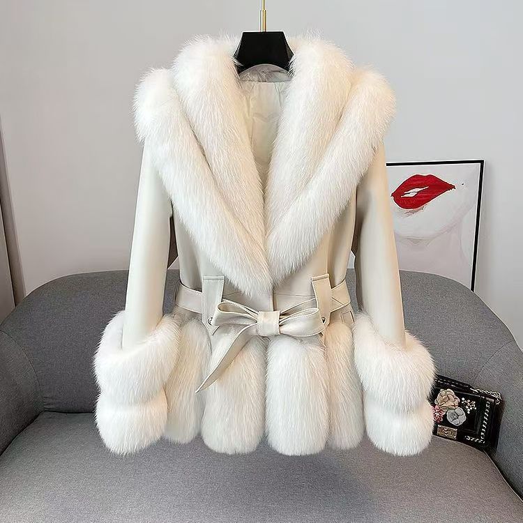 Chic Plush Mid-Length Leather Fur Coat - LauBelle Brand