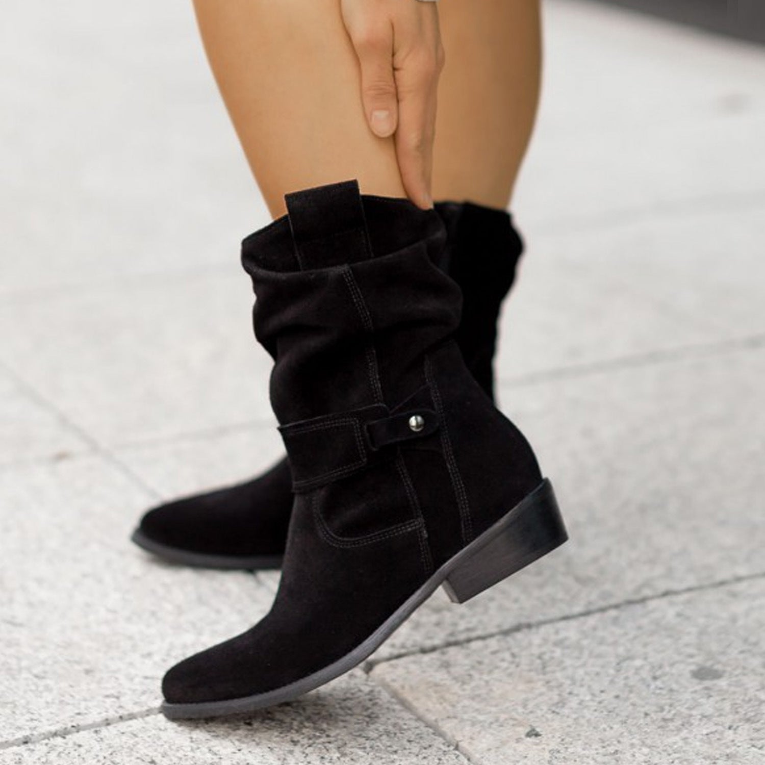 Suede Chic Western Mid-Calf Pointed Toe Boots - LauBelle Brand
