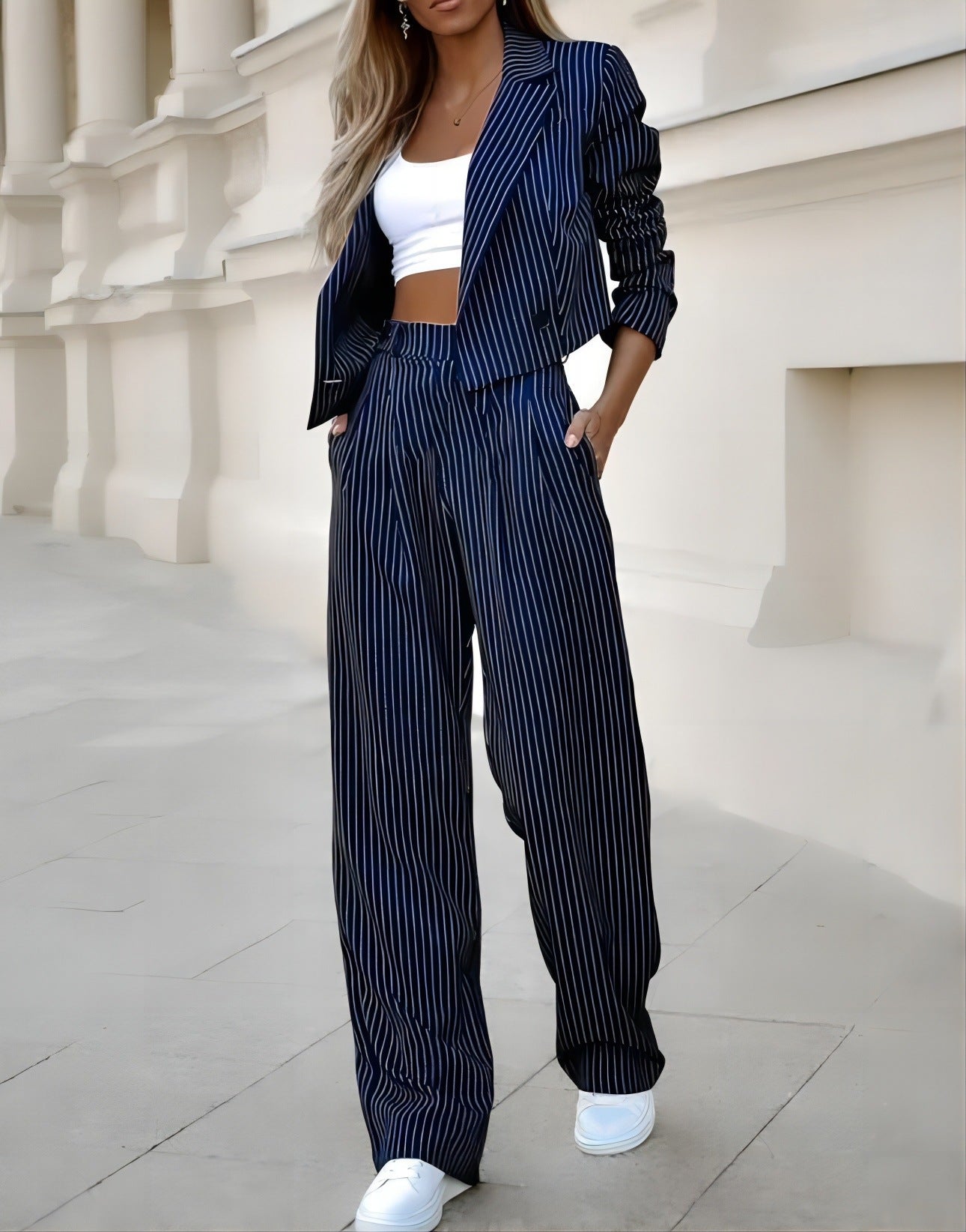 Spring Striped Cropped Suit Set for Women – Chic Casual - LauBelle Brand