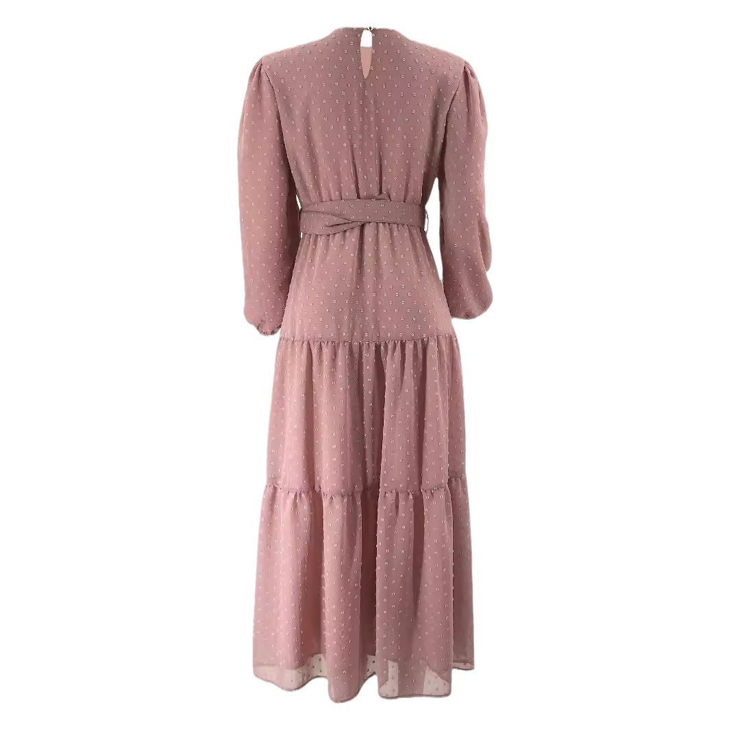 Elegant Femme: Pure Color Belted Robe Dress - LauBelle Brand
