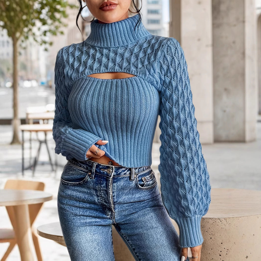 Chic Hollow Knit Women's Cable Turtleneck Sweater - LauBelle