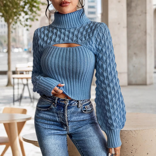 Chic Hollow Knit Women's Cable Turtleneck Sweater - LauBelle Brand
