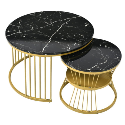 Moderne Nesting Coffee Table Set with Marble Veneer Round Design