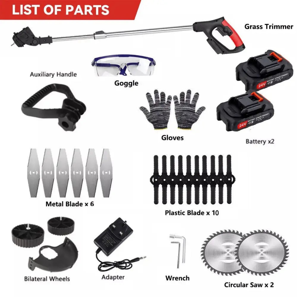 800W Cordless Grass Trimmer with Two Batteries and Charger Included Black 5