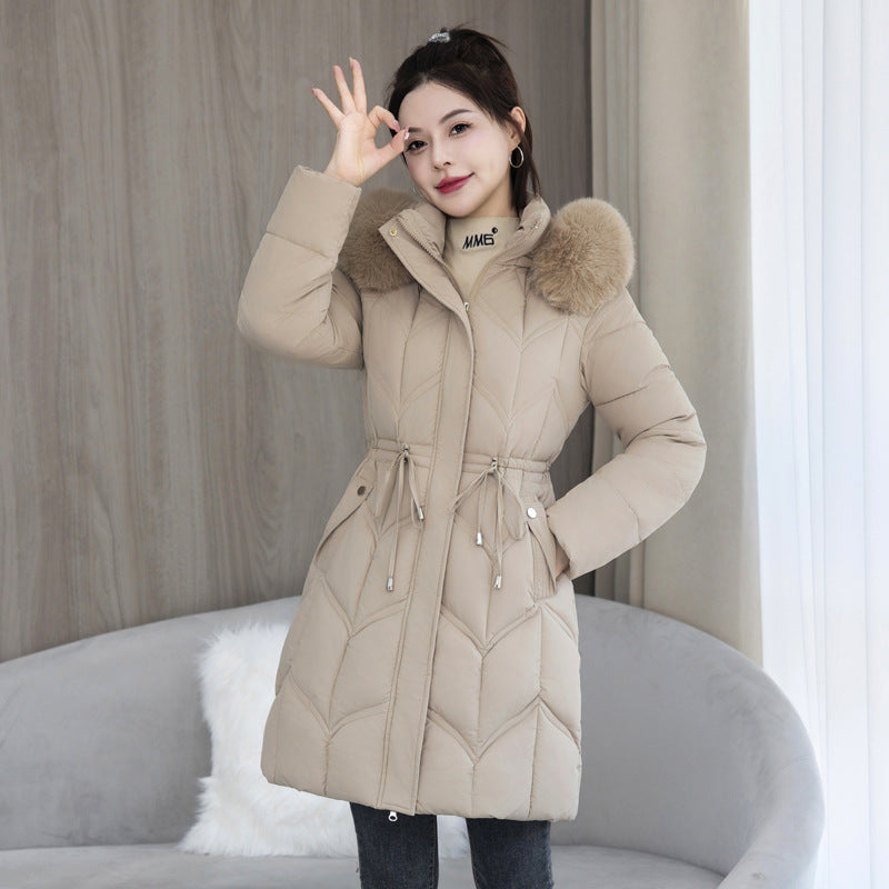 Arctic Luxe: Mid-Length Fur Collar Cotton Coat - LauBelle