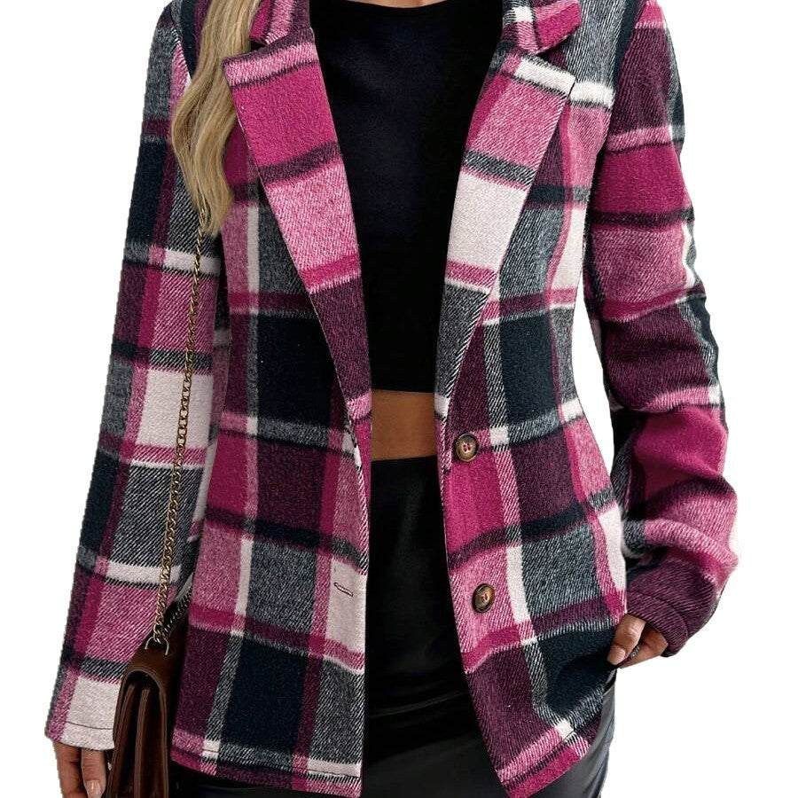 PlaidEase Versatile Loose Fit Blazer Jacket - LauBelle