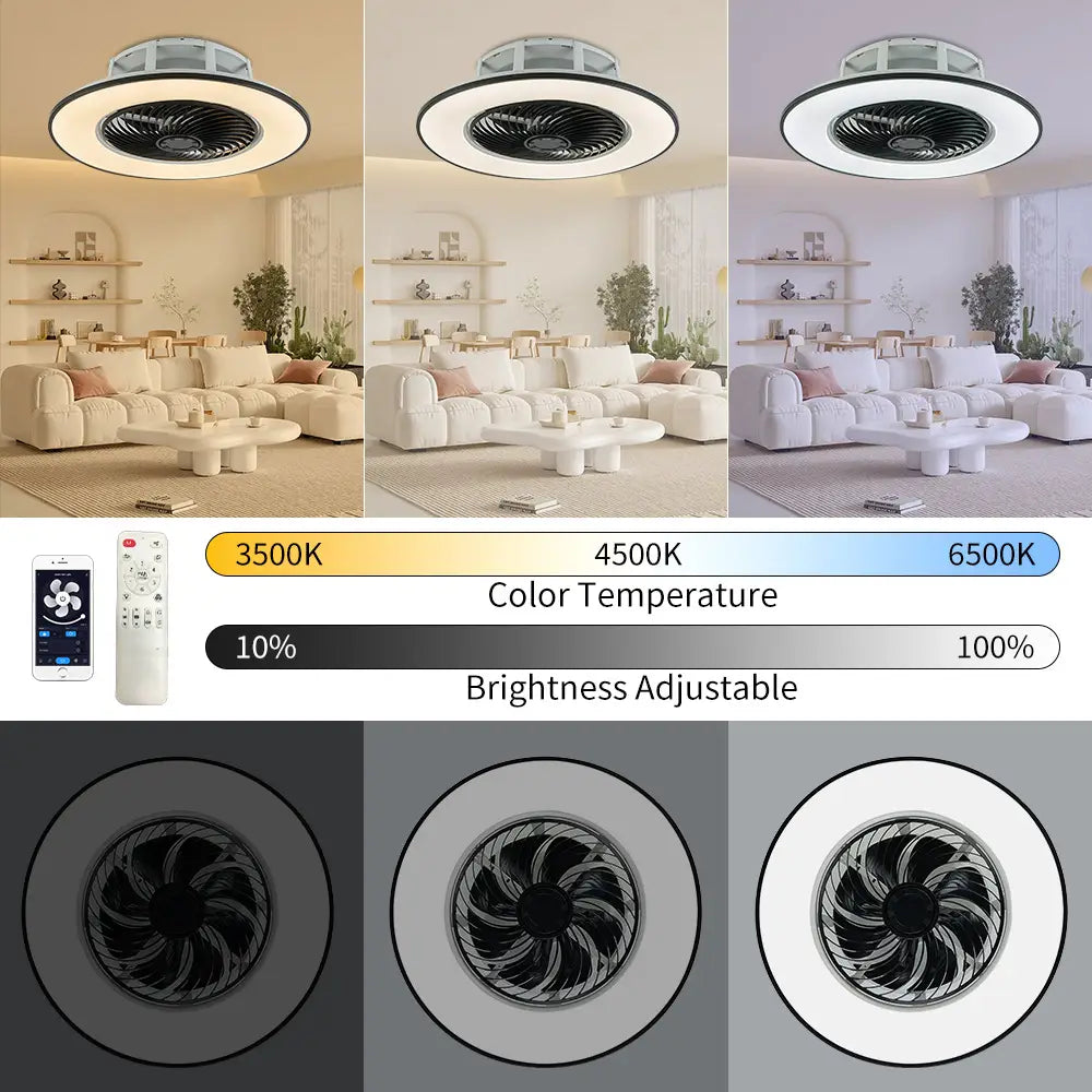 Black 36W Ceiling Fan Light with Remote Control and Dimmable LED