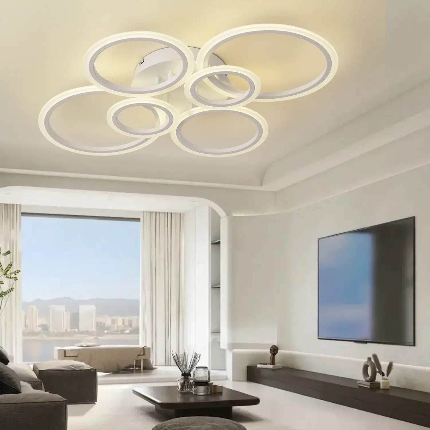 Nordic Six Circles Tricolor Bedroom Ceiling Light 76CM Wall Control