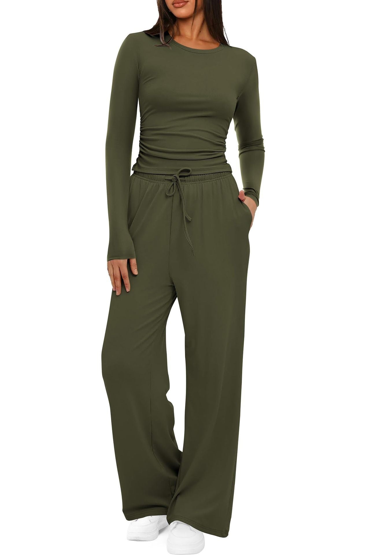 Chic Autumn 2-Piece Set: Long Sleeve Top & Wide Pants - LauBelle Brand