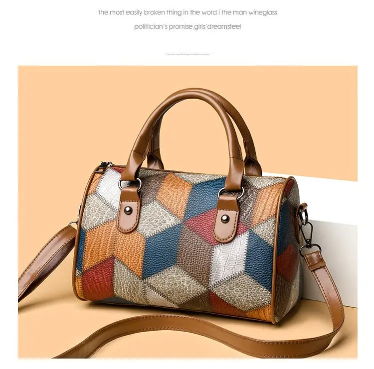 Zwarte en bruine PU Rhombus cilinder crossbody koffer