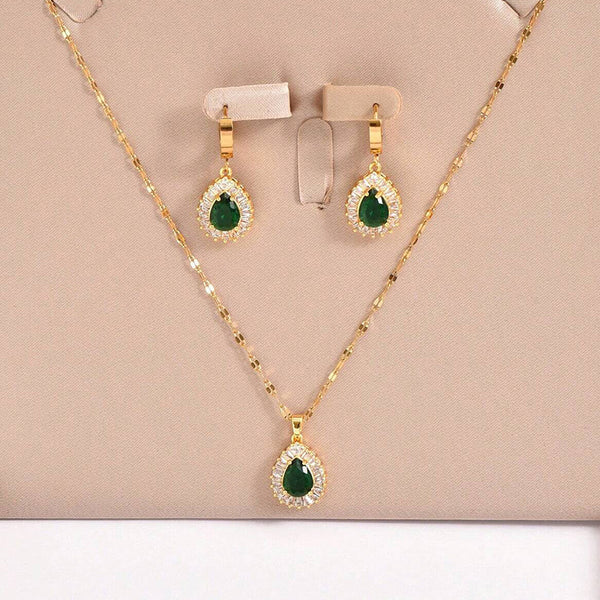 Retro Hong Kong Style Jade White Suit Necklace Earrings All-match Jewelry - LauBelle
