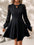 Elegant Women's Black Round Neck Lace Stitching Long Sleeve Slim Flared Hem Dress - LauBelle