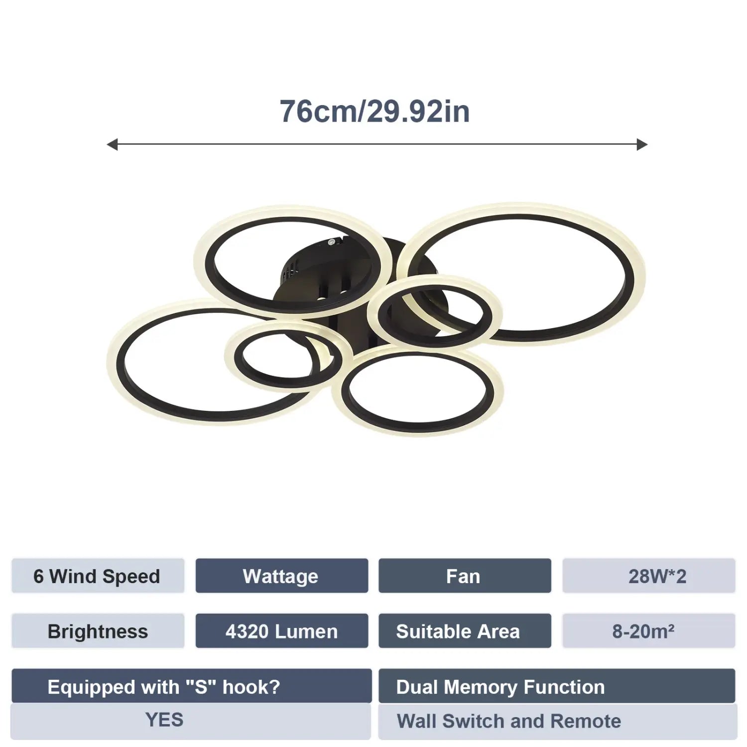 Nordic Six Circles Tricolor Bedroom Ceiling Light 76CM Wall Control