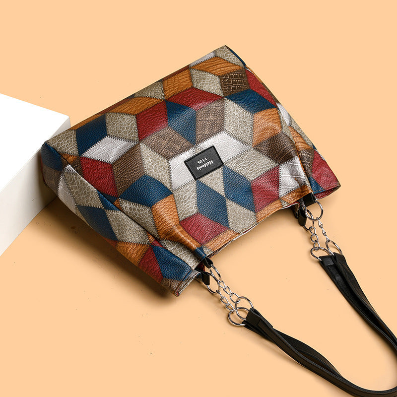 GeoRetro ColorMatch Shoulder Tote - LauBelle Brand