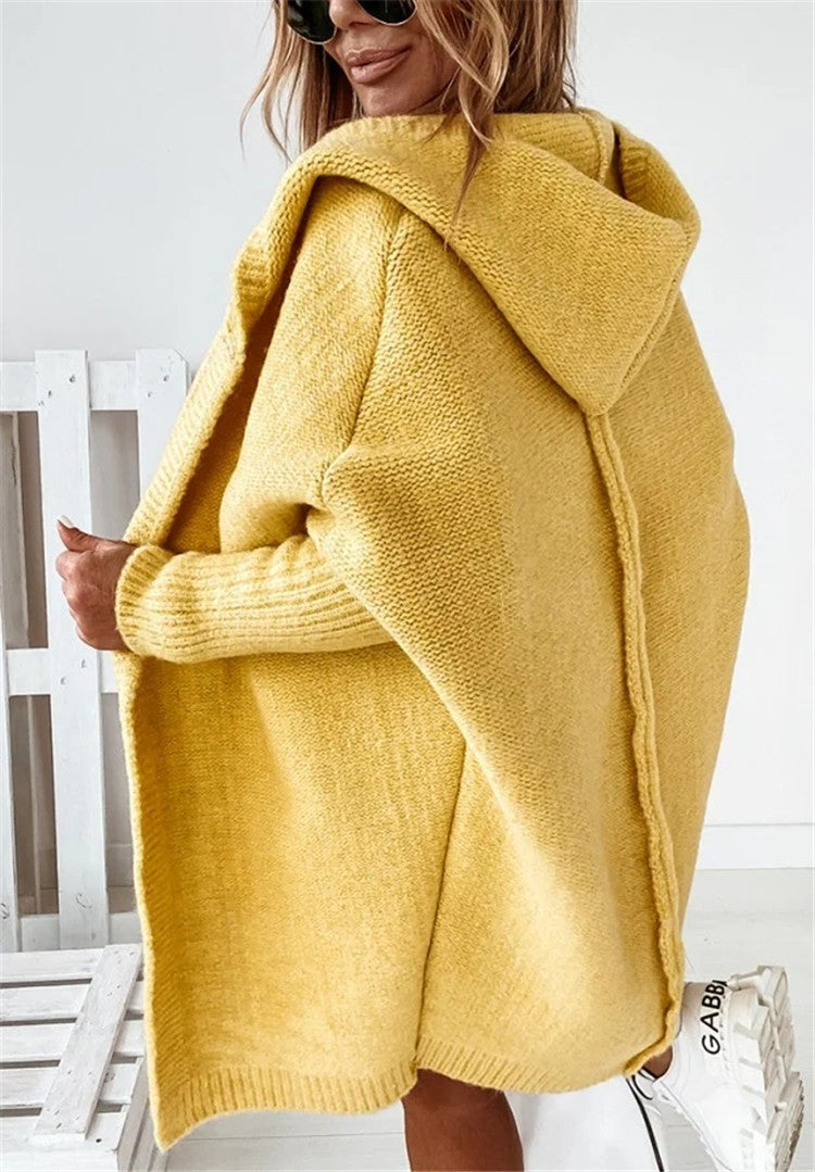 Chic Bat Sleeve Oversized Hooded Cardigan Sweater - LauBelle Brand