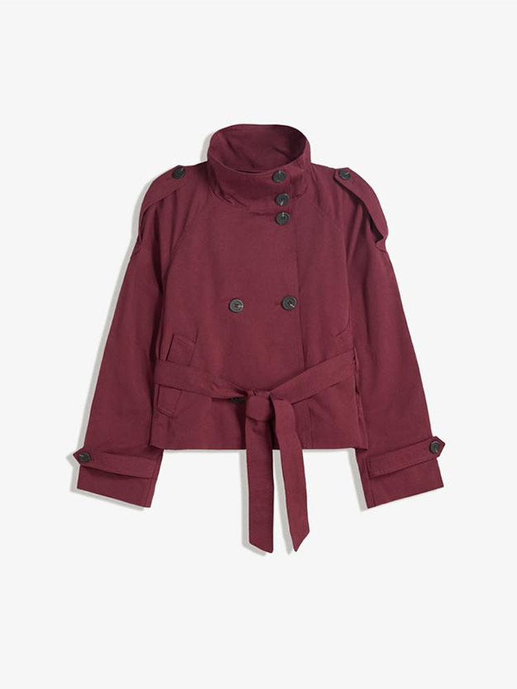 Vintage Lace-Up Double Breasted Short Trench Coat - LauBelle