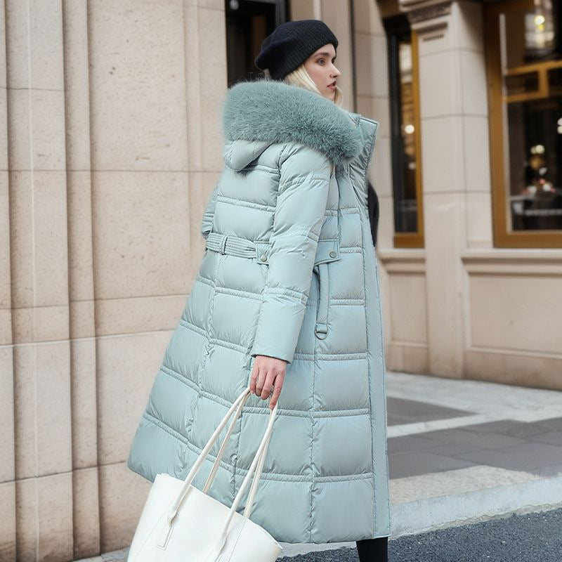 Fur Hooded Belted Winter Slim Long Coat for Women - LauBelle Brand