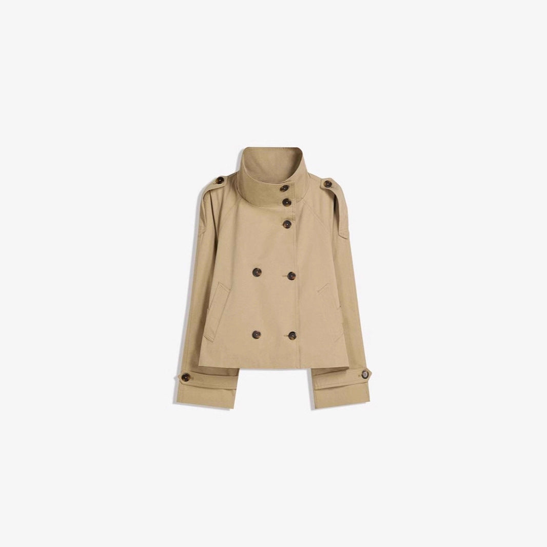 Vintage Lace-Up Double Breasted Short Trench Coat - LauBelle