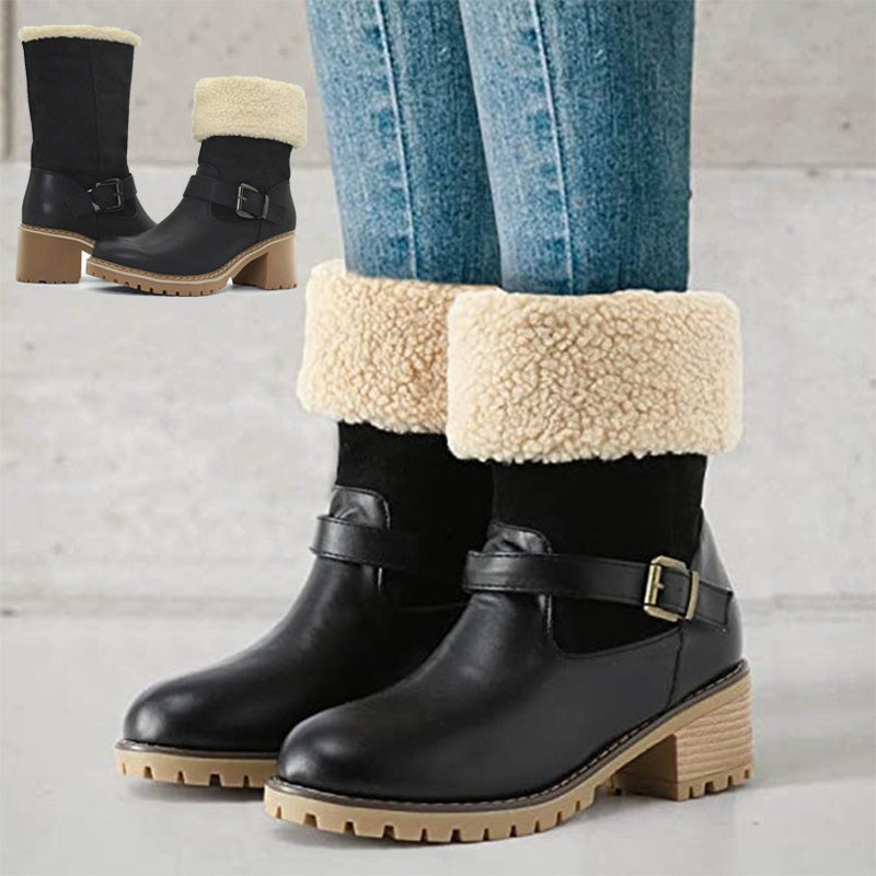 ChicBuckle Western Warm Chunky Heel Boots for Women - LauBelle Brand