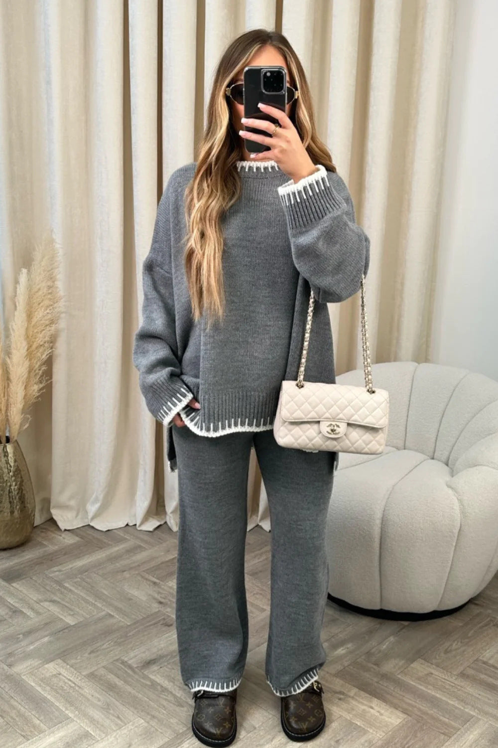 ChicSuit: Women's Split Top & Loose Pants Set - LauBelle Brand