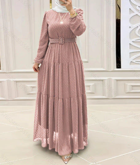 Elegant Femme: Pure Color Belted Robe Dress - LauBelle Brand