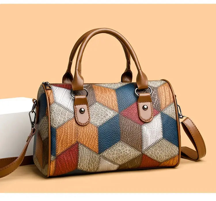 Zwarte en bruine PU Rhombus cilinder crossbody koffer