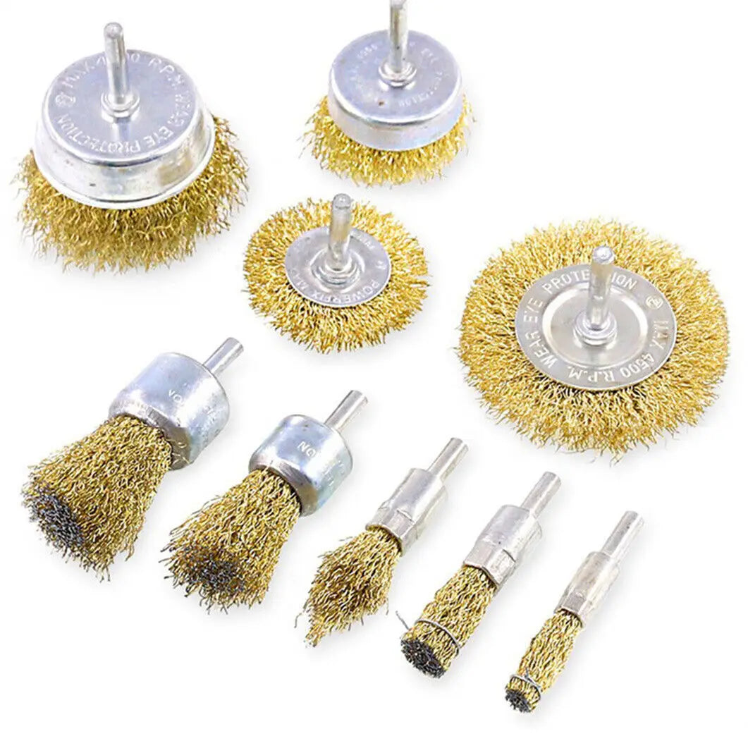 Steel Wire Grinding Brush Set 9 Pieces for Rust and Paint Removal