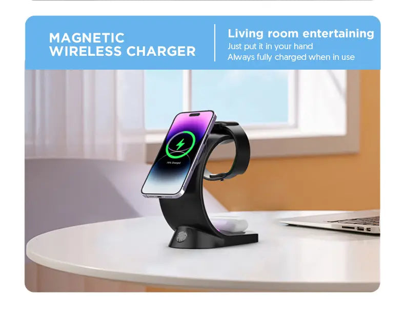 Magnetic Wireless Charger with RGB Lighting and Foreign Body Detection
