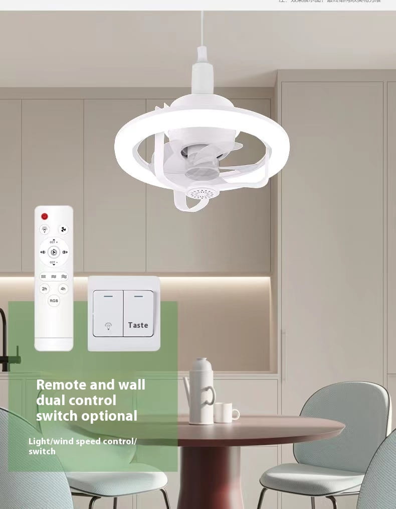 Colorful Dimmable Ceiling Fan Lamp with Adjustable Hanging Rope