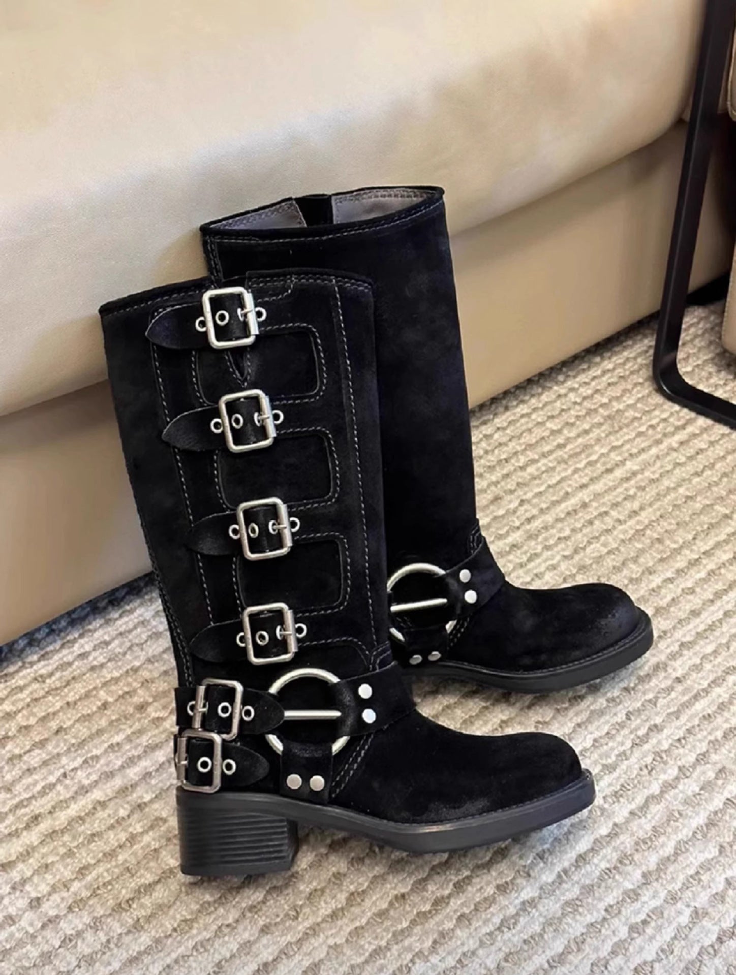 Vintage Knight Cow Suede hoge buis cowboylaarzen