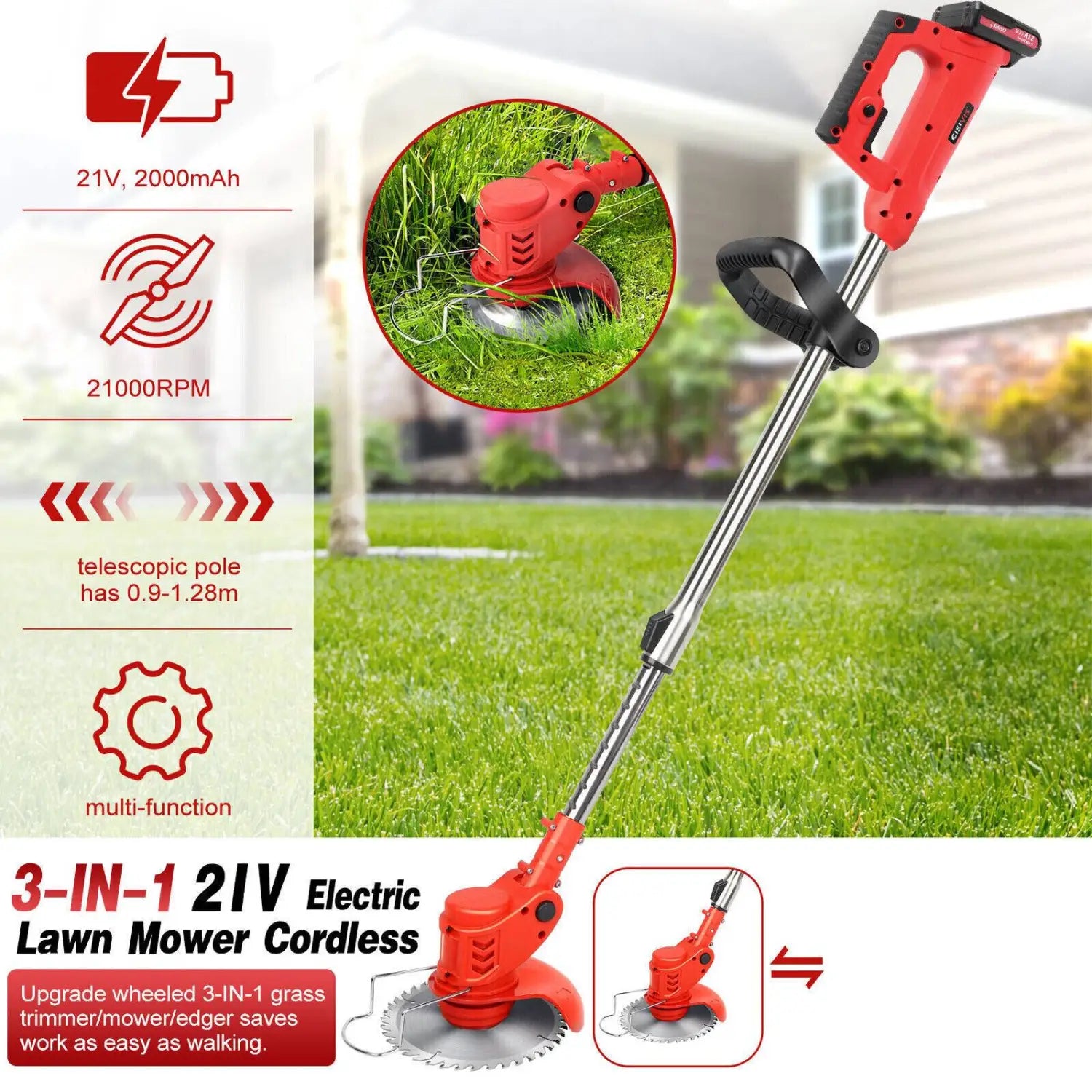 Unbranded 3 in 1 Cordless Electric Grass Trimmer with Power Battery