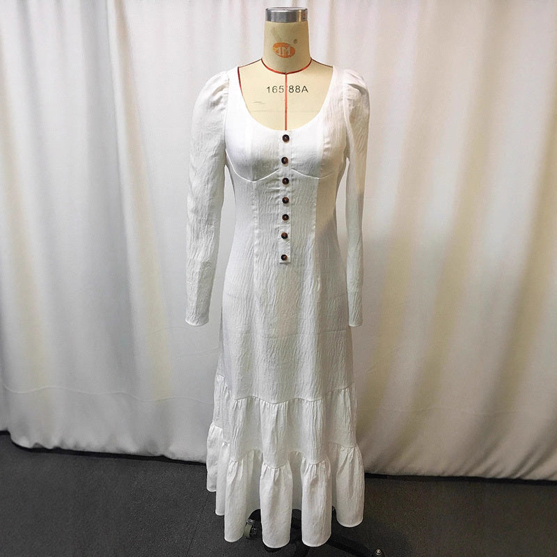 Vintage Western Ruffle Maxi Dress with Lace Trim - LauBelle