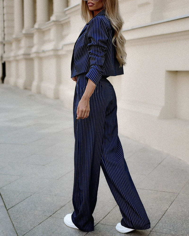 Spring Striped Cropped Suit Set for Women – Chic Casual - LauBelle Brand