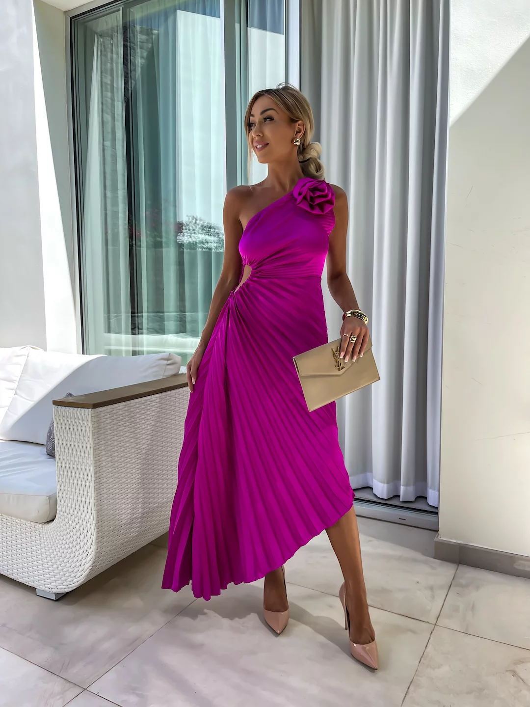 RosePetal Asym Pleated Dress - Sexy Evening Glam - LauBelle