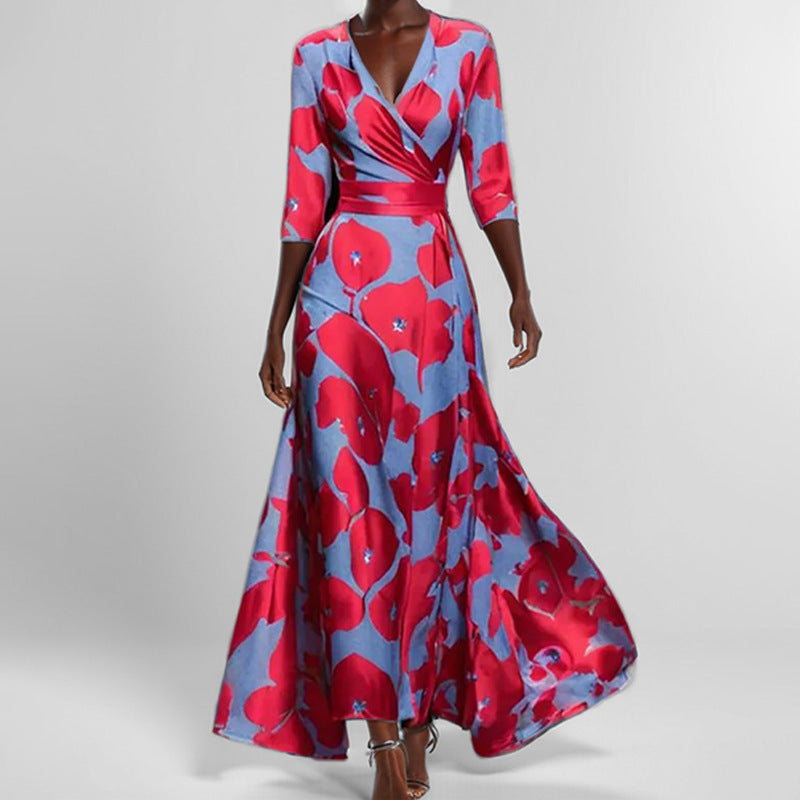 VoguePrint Slim V-Neck Half-Sleeve Waist Dress - LauBelle Brand