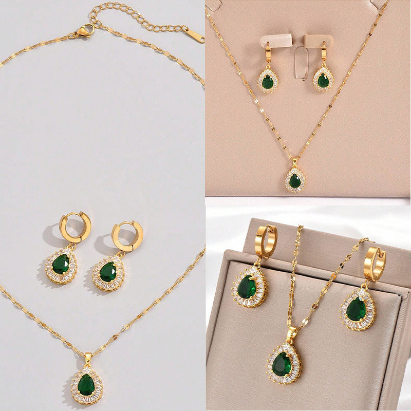 Retro Hong Kong Style Jade White Suit Necklace Earrings All-match Jewelry - LauBelle