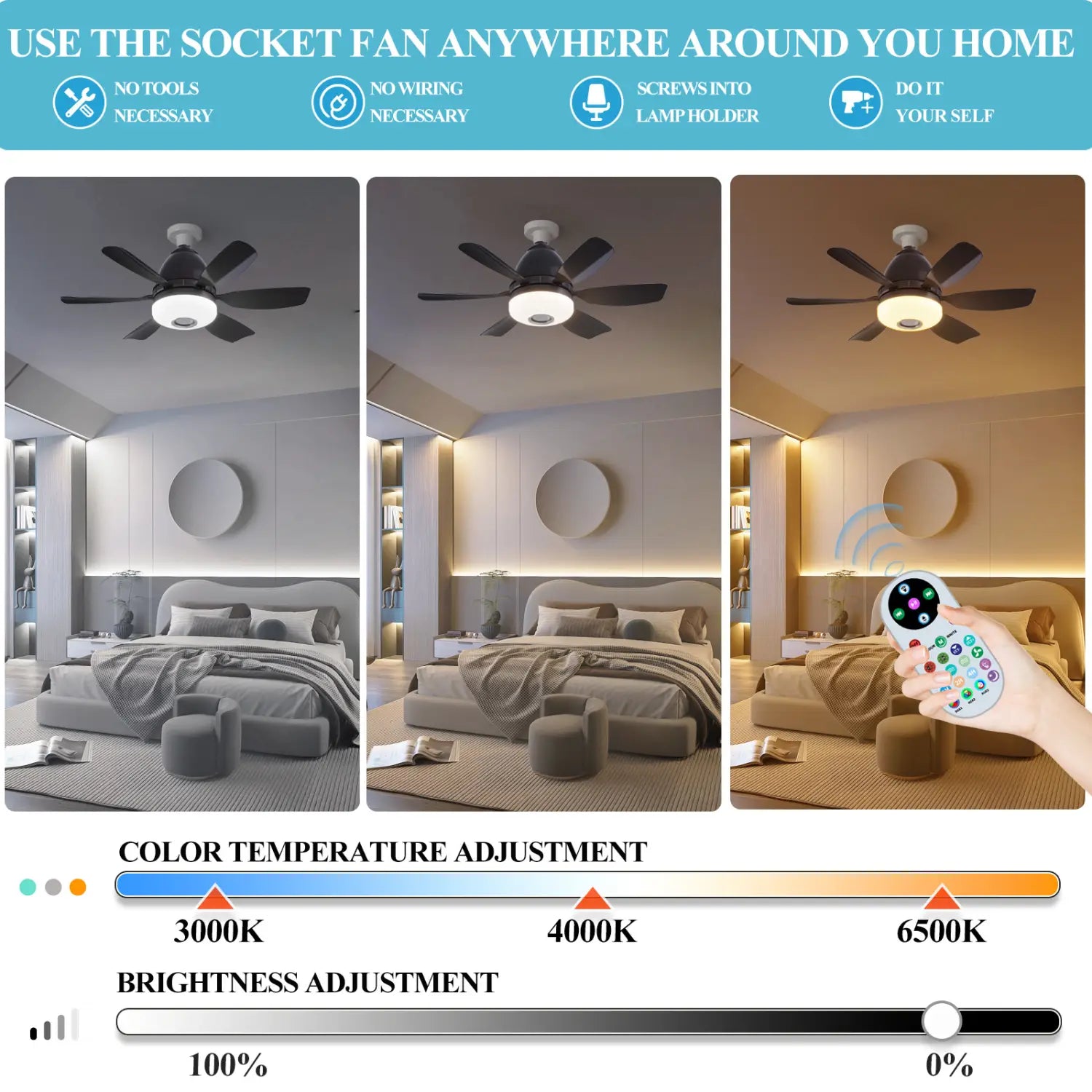 Modern ABS Ceiling Fan with RGB Light and Remote Control 32W 220V