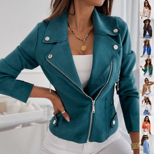 Chic Zip-Up Lapel Jacket: Trendy Short Women’s Top - LauBelle Brand